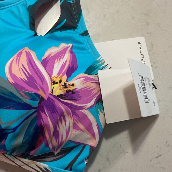 NWT Gibson Latimer Aqua and Orange tropical one shoulder bikini Top size XL - Picture 6 of 6